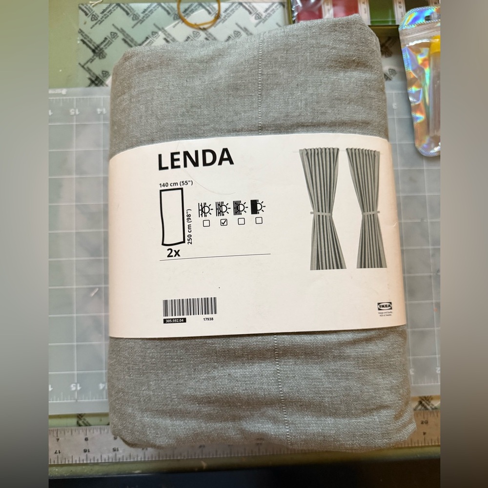 IKEA Lenda Green-Gray Fabric Curtains 100% cotton